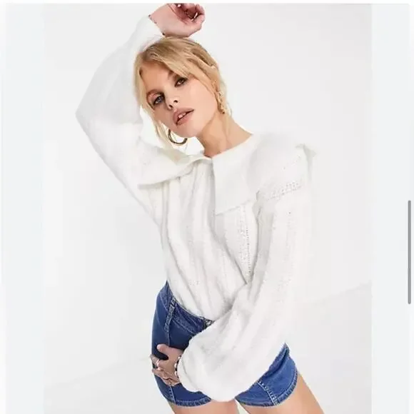 NWT Topshop Knitted Stitch Collar Jumper in Ivory - Picture 2 of 13